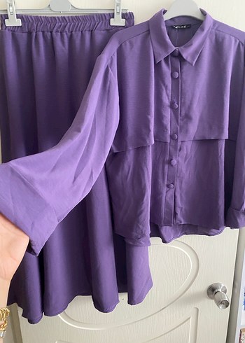 Mor Uzun Kollu Keten Kadın Takım - Görsel 8