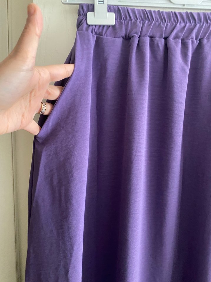 Mor Uzun Kollu Keten Kadın Takım - Görsel 5