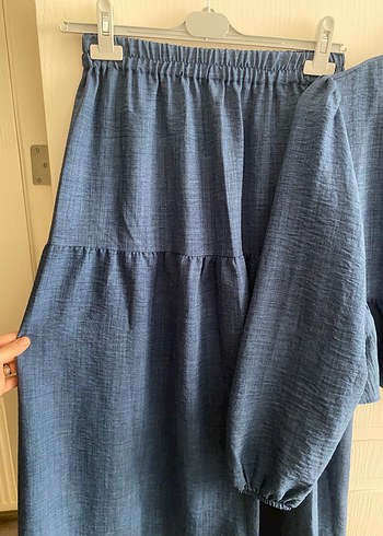 Mavi Kadın Keten Uzun Etek ve Bluz Takım - Görsel 5