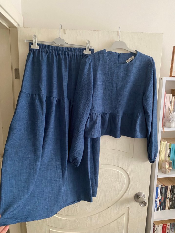 Mavi Kadın Keten Uzun Etek ve Bluz Takım - Görsel 2