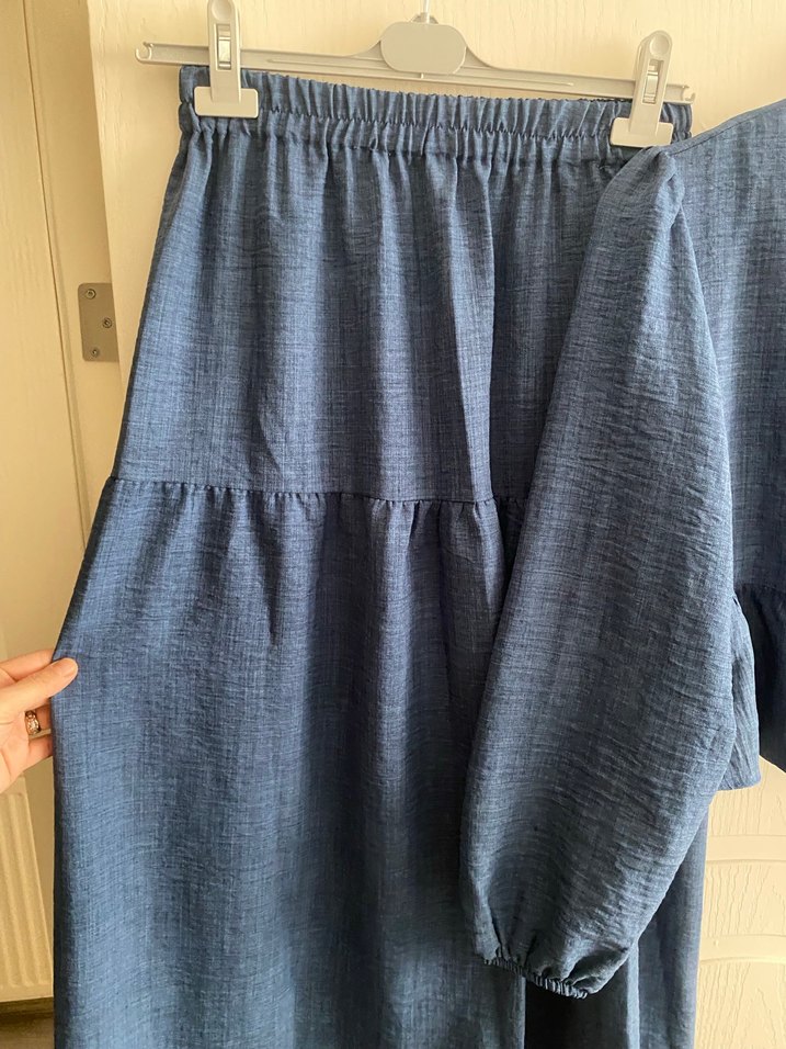 Mavi Kadın Keten Uzun Etek ve Bluz Takım - Görsel 5