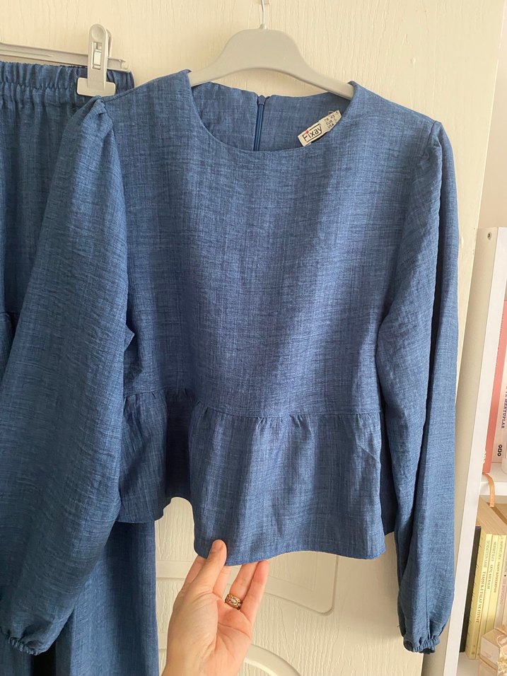 Mavi Kadın Keten Uzun Etek ve Bluz Takım - Görsel 4