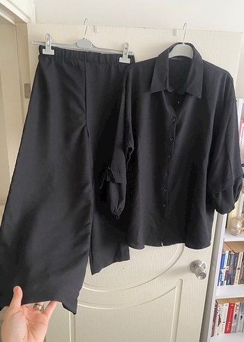 Siyah Keten Kadın Ofis Takımı Midi Boy - Görsel 4