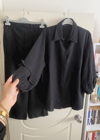 Siyah Keten Kadın Ofis Takımı Midi Boy - Görsel 5