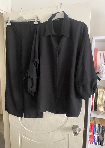 Siyah Keten Kadın Ofis Takımı Midi Boy - Görsel 2