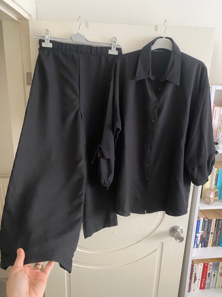 Siyah Keten Kadın Ofis Takımı Midi Boy - Görsel 4