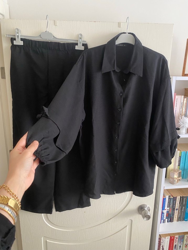 Siyah Keten Kadın Ofis Takımı Midi Boy - Görsel 5