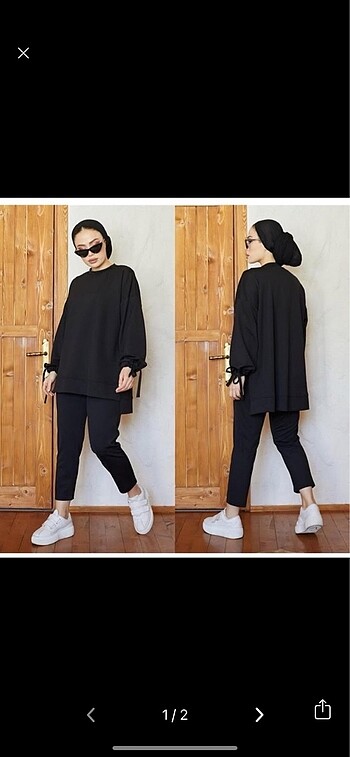 Krep kumaş bağlama detaylı ikili takım - Görsel 5