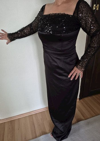 Uzun Kol Siyah Gotik Abiye Elbise