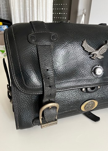 Siyah Deri Biker motor Çanta - Görsel 2