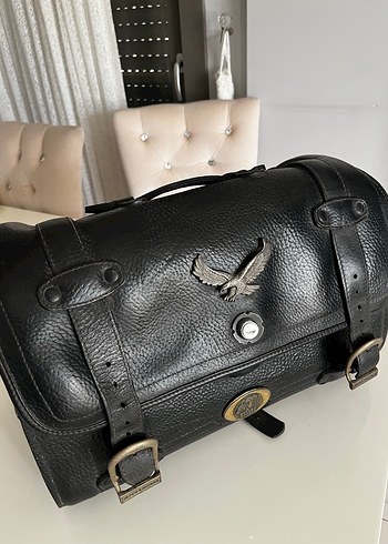 Siyah Deri Biker motor Çanta - Görsel 8