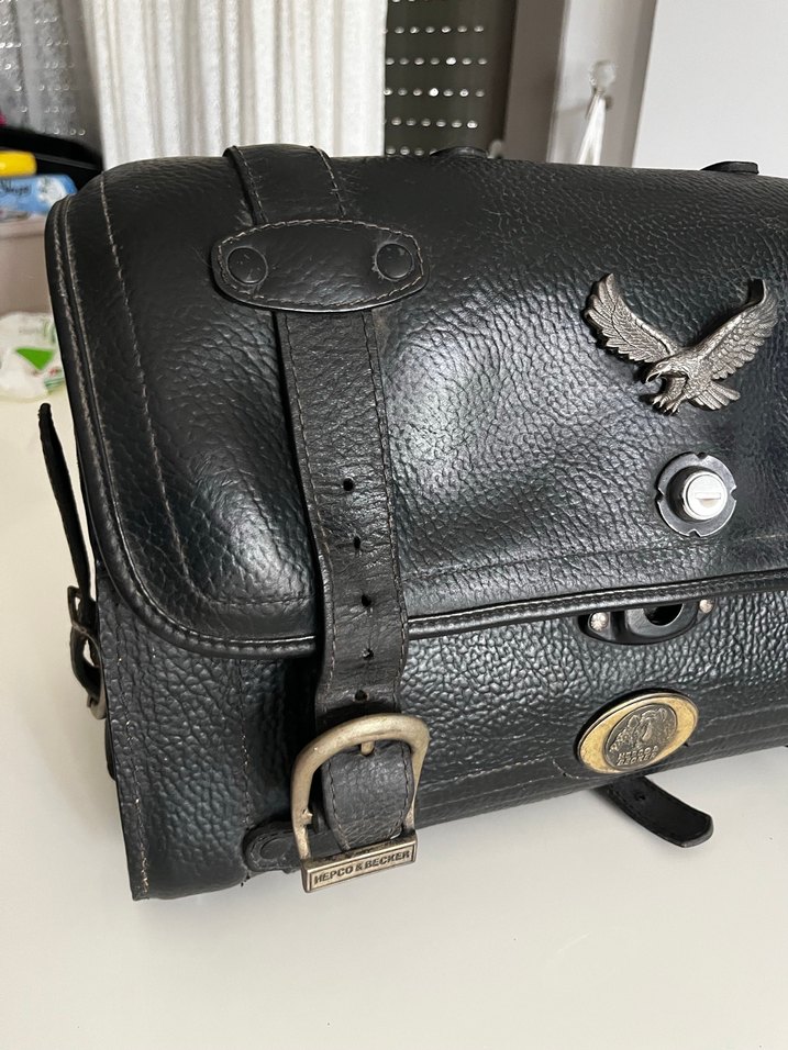 Siyah Deri Biker motor Çanta - Görsel 2