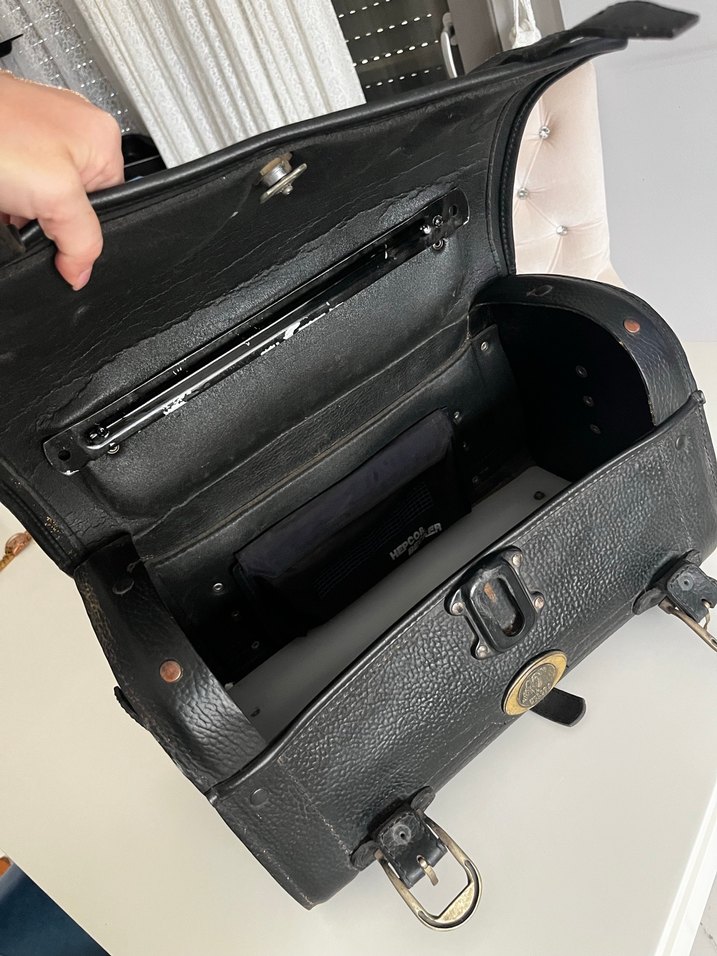 Siyah Deri Biker motor Çanta - Görsel 5