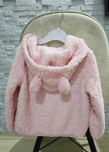 Kız Çocuk Kapüşonlu Pembe Kürklü Mont - Görsel 2