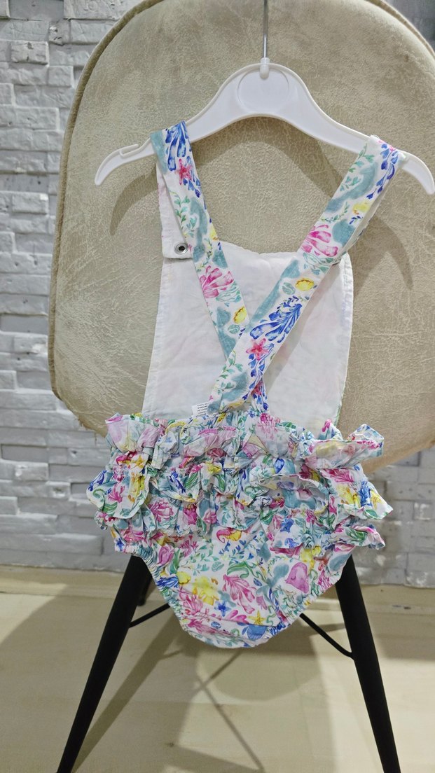 Çiçek Desenli Fırfırlı Bebek Kız Tulum - Görsel 2