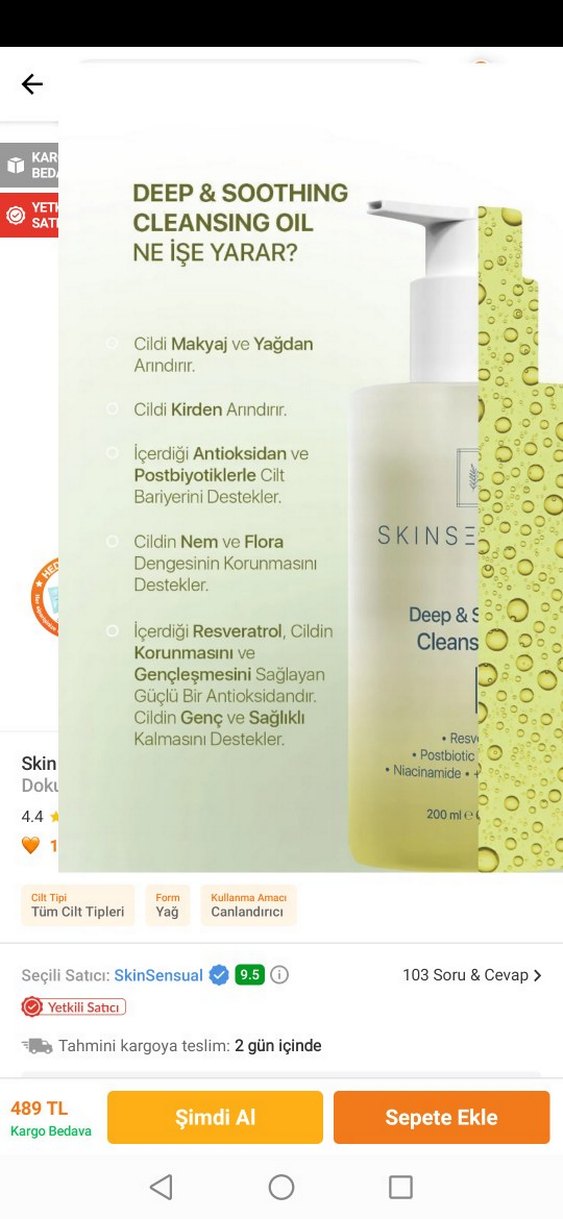 Skinsensual Derinlemesine Temizleyici Yüz Yağı 200 ml - Görsel 3