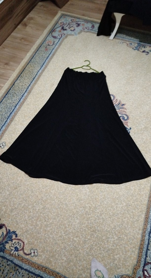 Kadın Siyah Uzun Salaş Drapeli Etek - Görsel 3