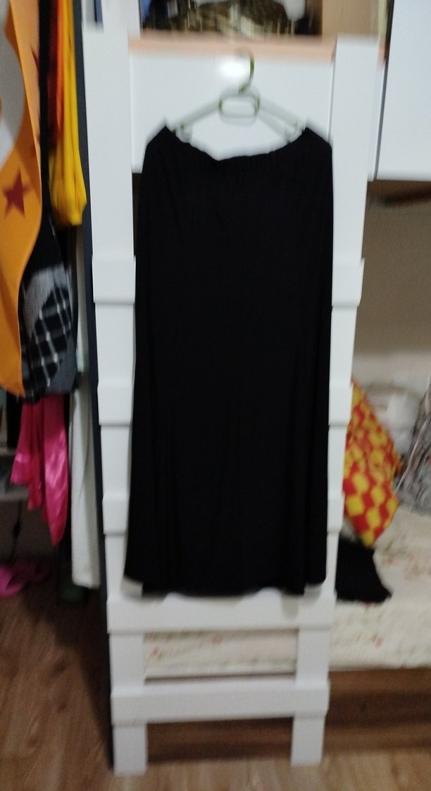 Kadın Siyah Uzun Salaş Drapeli Etek - Görsel 2