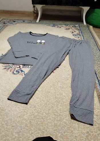 Gri Uzun Kollu Rahat Kadın Pijama Takımı - Görsel 3