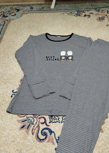 Gri Uzun Kollu Rahat Kadın Pijama Takımı - Görsel 4