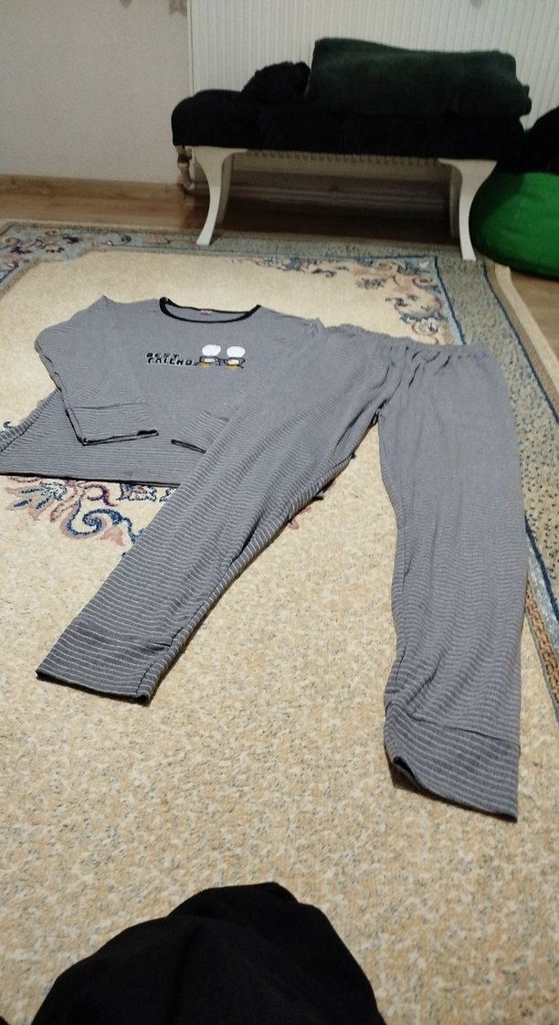 Gri Uzun Kollu Rahat Kadın Pijama Takımı - Görsel 2