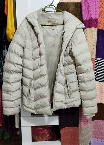 Bej Kadın Midi Mont, Fermuarlı, Yüksek Yaka - Görsel 2