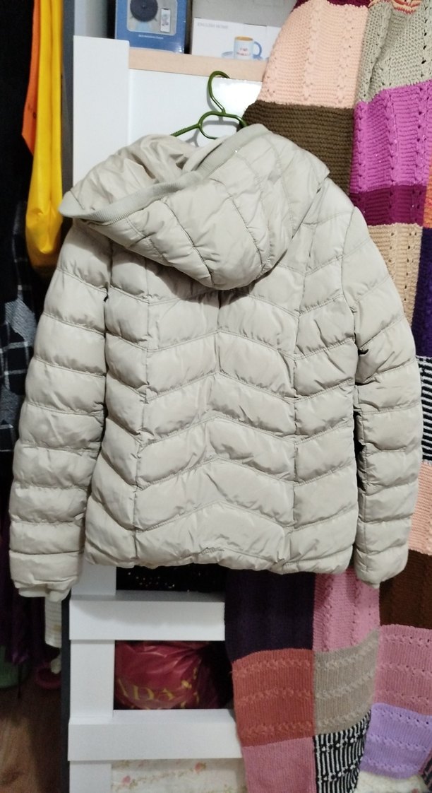 Bej Kadın Midi Mont, Fermuarlı, Yüksek Yaka - Görsel 3