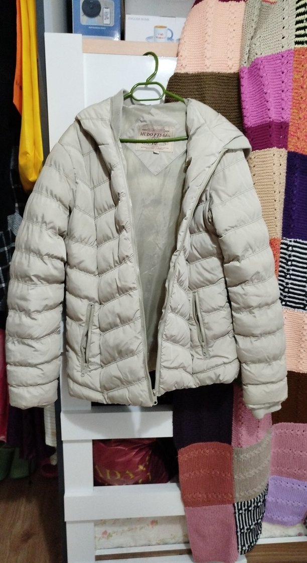 Bej Kadın Midi Mont, Fermuarlı, Yüksek Yaka - Görsel 2