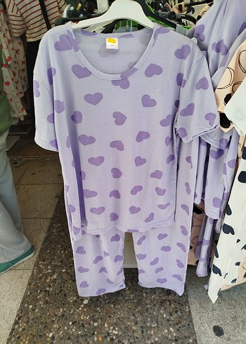 Diğer Lila Kalpli Midi Kadın Pijama Takımı