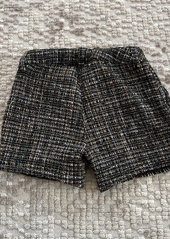 Gri Ekose Mini Şort Düğmeli Rahat Kesim - Görsel 2