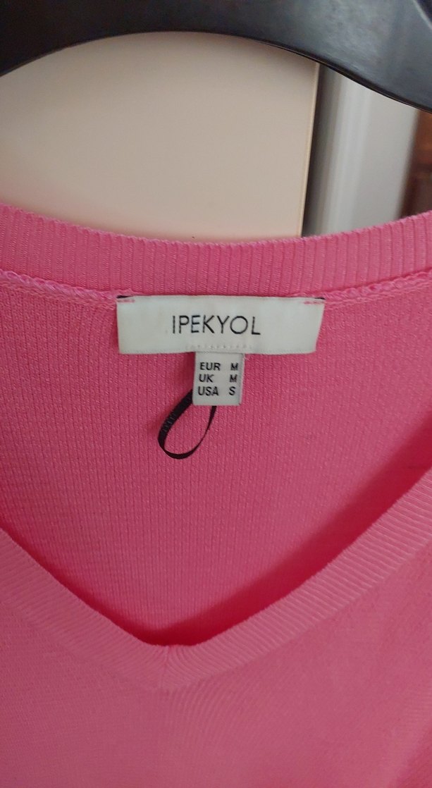 Pembe V Yaka Kadın Triko Kazak - Görsel 2