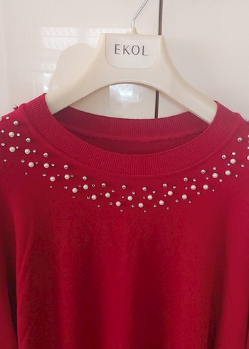 Kırmızı İnce Örgü Kadın Triko Kazak - Görsel 2