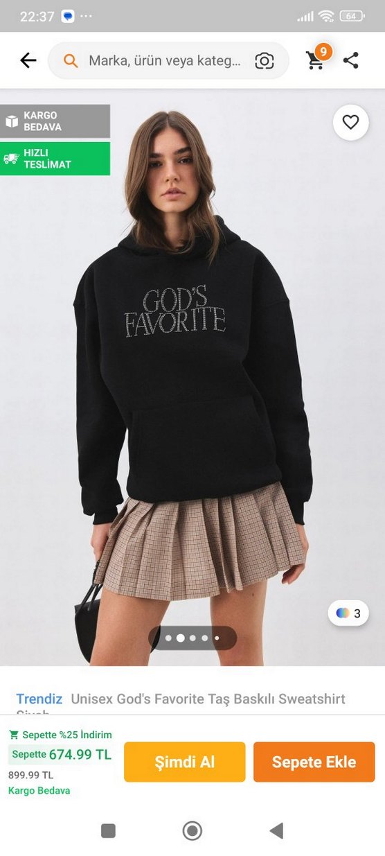 Unisex Siyah Taş Baskılı Sweatshirt trendiz Marka M beden - Görsel 2