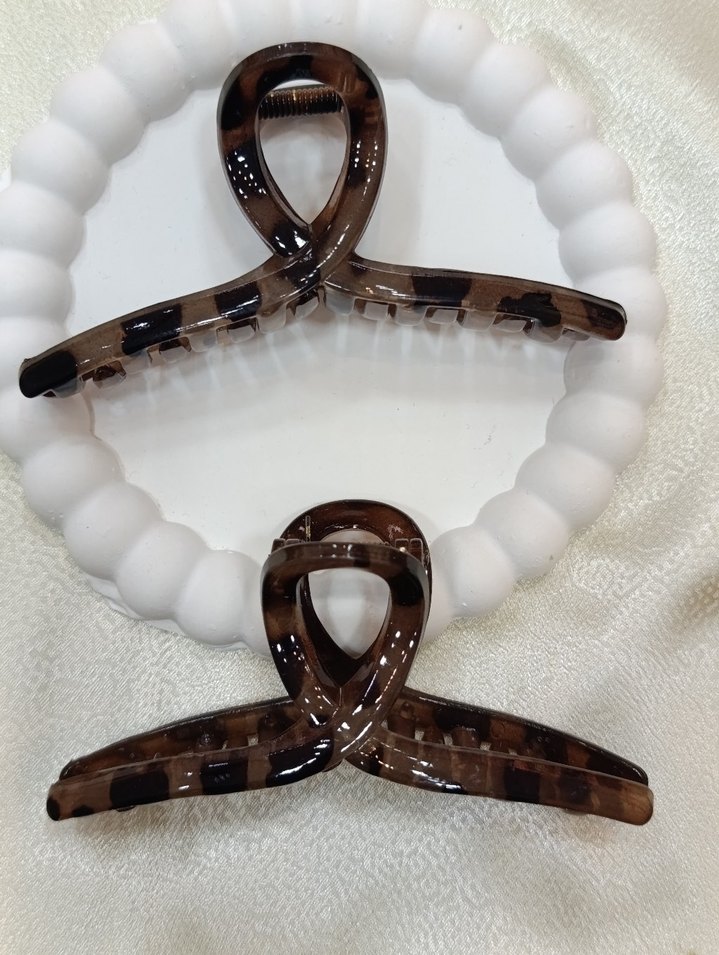 Kahverengi Elastik Plastik Saç Tokası leopar Mandal - Görsel 2