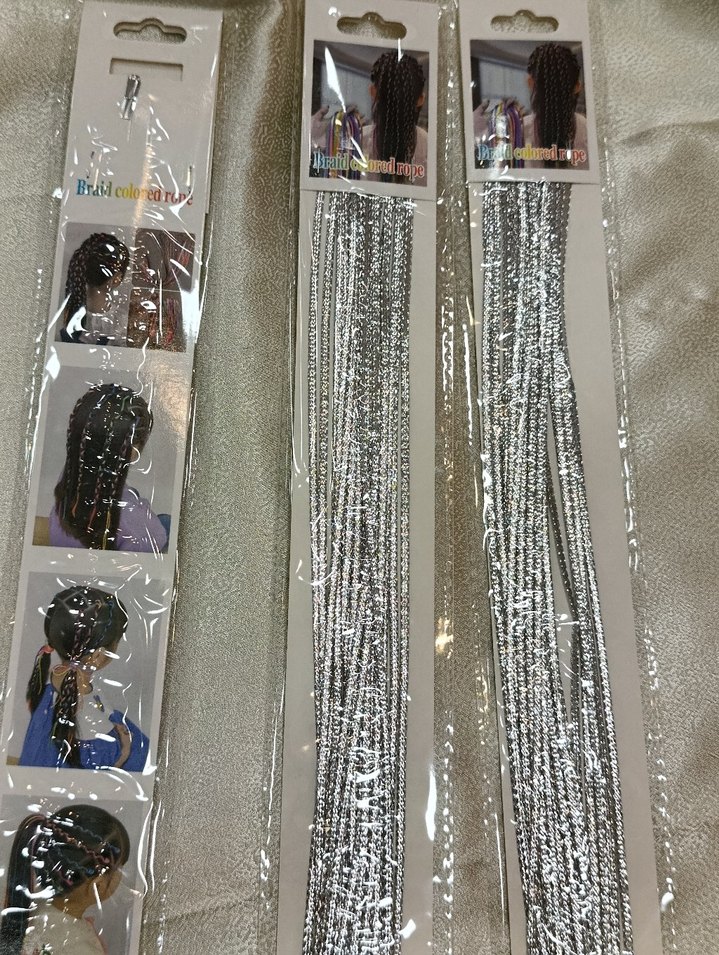 Gri Püsküllü Avant-Garde Saç Aksesuarı Gümüş Saç ipi tinsel - Görsel 2