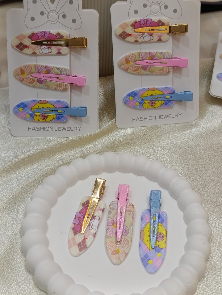 Çiçek Desenli Renkli Tokalar 3'lü Set makyaj Pensi - Görsel 2