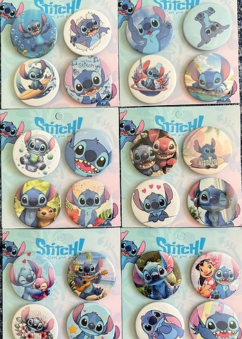 Stitch Temali Renkli Yuvarlak Rozet Seti 1 Paket 4 Lu