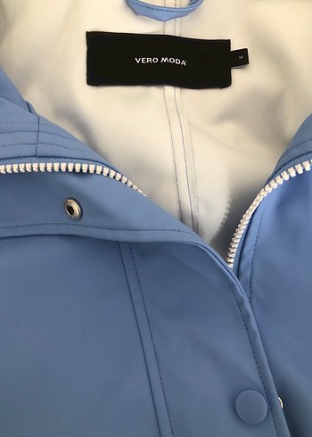 Düğmeli Mavi Kadın Yağmurluk - Görsel 7