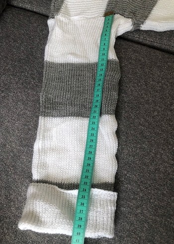 Gri Çizgili Örgü Kadın Kazak - Görsel 5