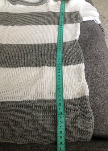 Gri Çizgili Örgü Kadın Kazak - Görsel 6