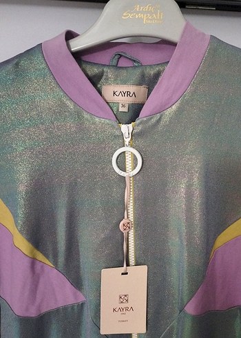 Parlak Mor Baskılı Kadın Midi Ceket hırka sıfır etiketli - Görsel 2