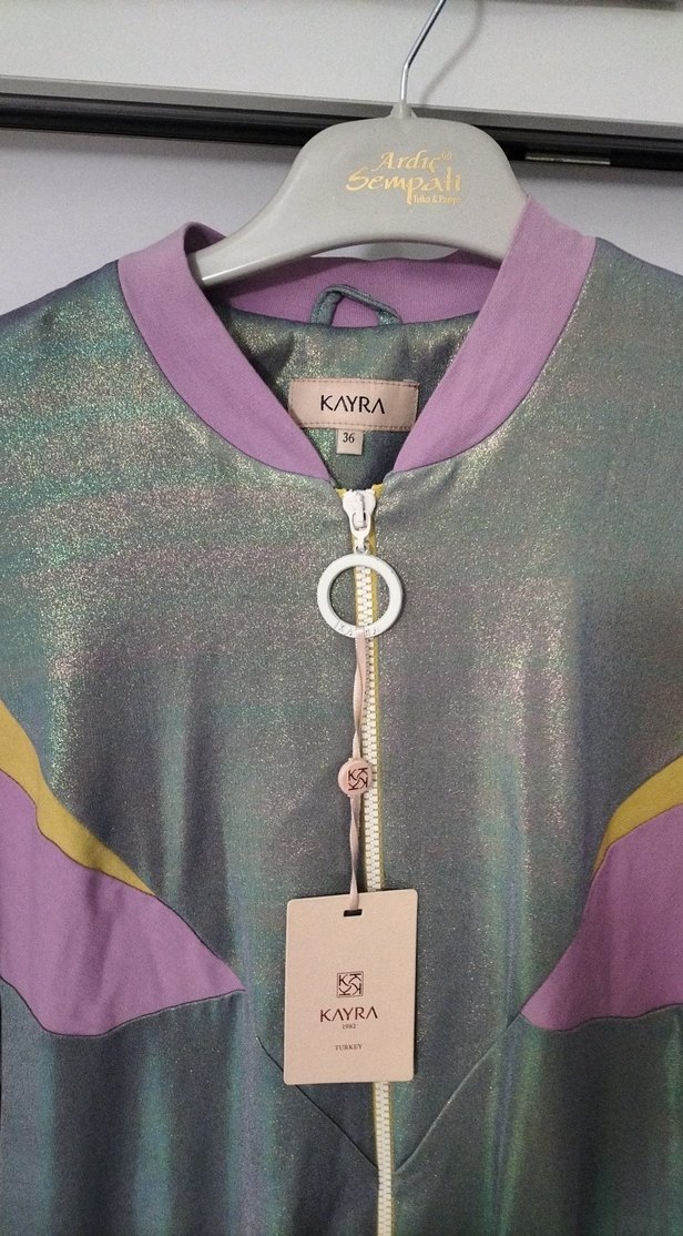 Parlak Mor Baskılı Kadın Midi Ceket hırka sıfır etiketli - Görsel 2