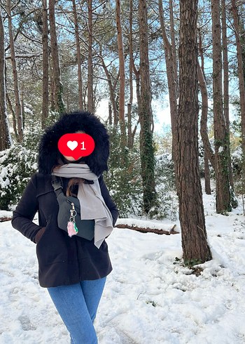 Kapüşonlu, Kürklü, siyah Kadın Kış Ceketi - mont