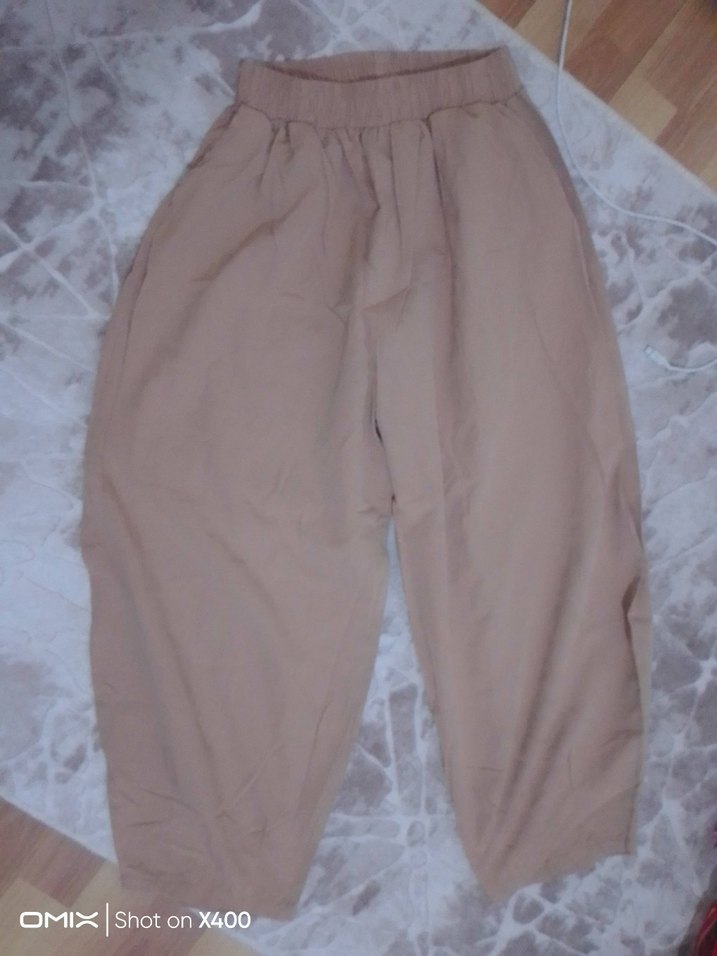 Bej Salaş Keten Kadın Pantolon şalvar tarzında rahat - Görsel 5