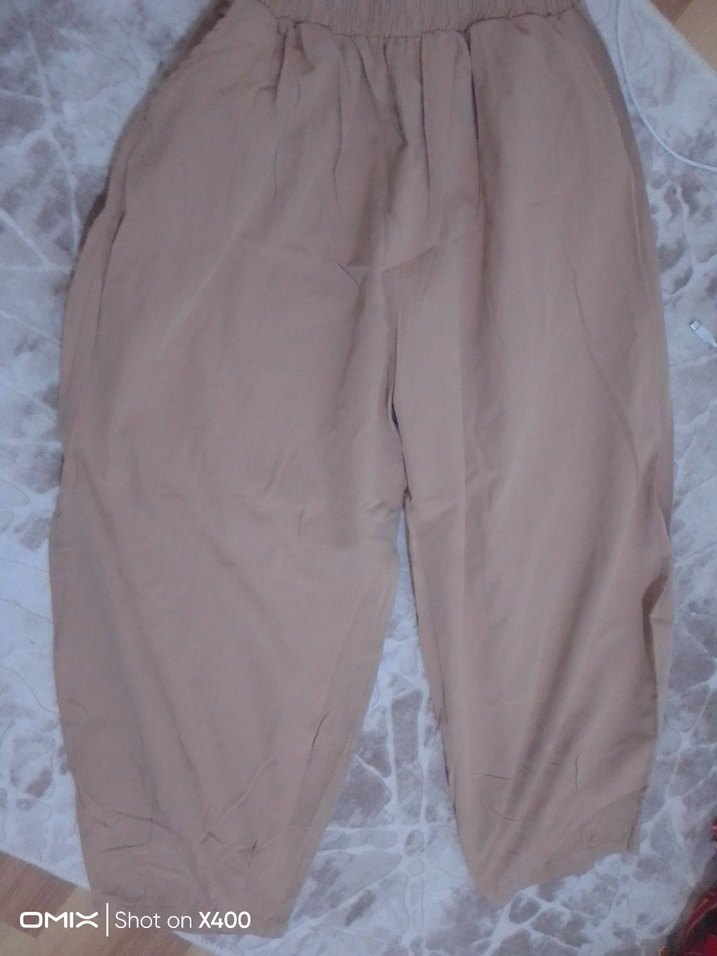 Bej Salaş Keten Kadın Pantolon şalvar tarzında rahat - Görsel 2