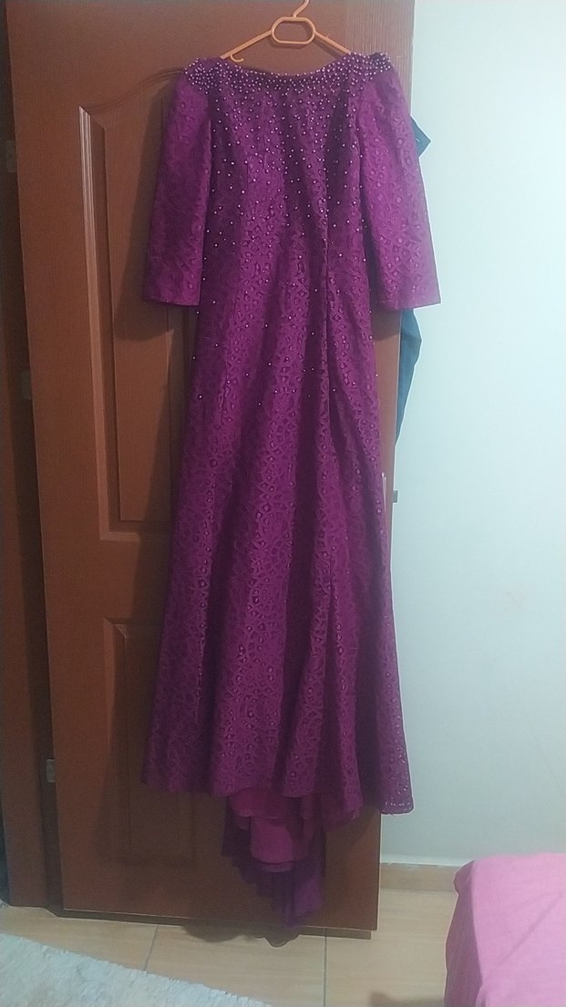 Mor Uzun Drapeli Kadın Abiye Elbise - Görsel 2