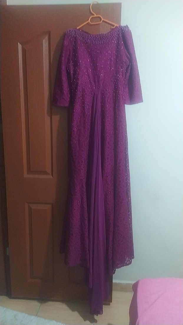 Mor Uzun Drapeli Kadın Abiye Elbise - Görsel 4