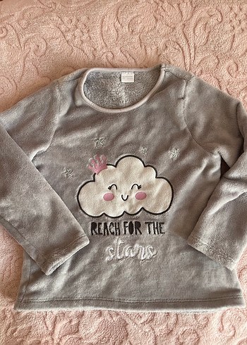 9 Yaş Beden Kız Çocuk Gri Uzun Kollu Polar Pijama Takımı