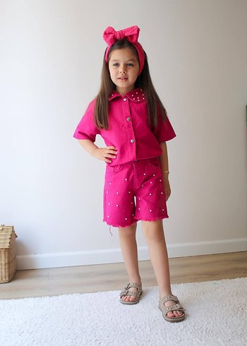 İNCİLİ ŞORTLU KOT TAKIM/5-6 yaş - Görsel 2