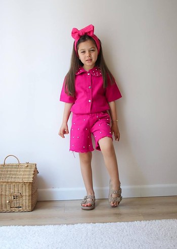 İNCİLİ ŞORTLU KOT TAKIM/5-6 yaş - Görsel 4